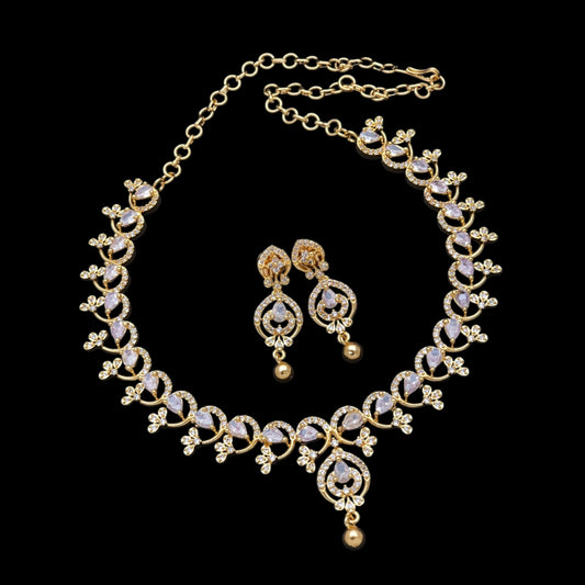 Micro gold plated American Diamond necklace set with earrings