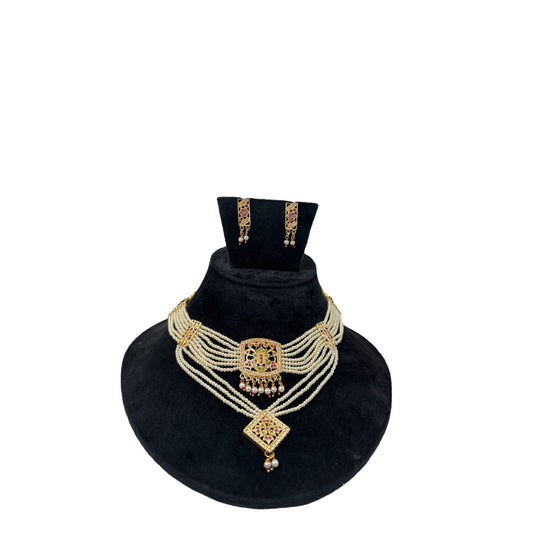 Jadau double layer necklace set with earrings