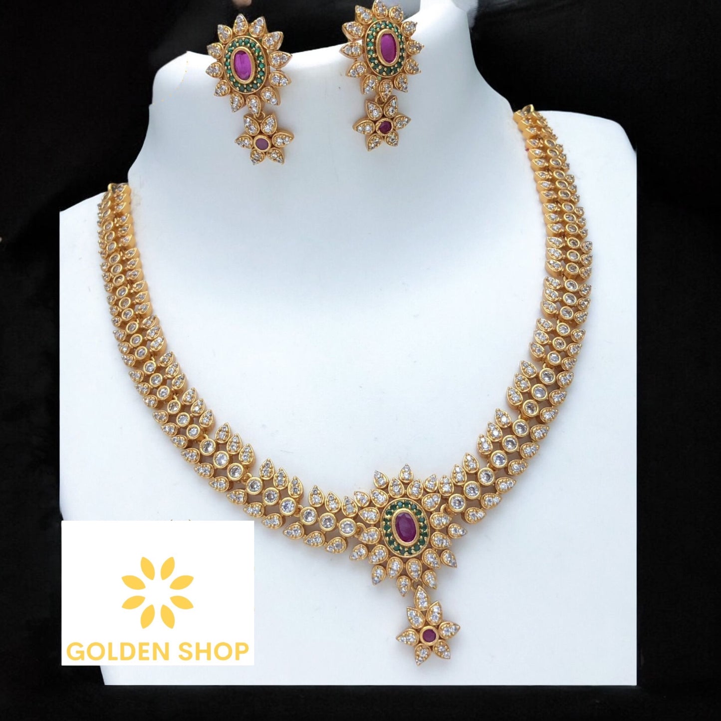 Gold plated American Diamond Necklace Set with earrings
