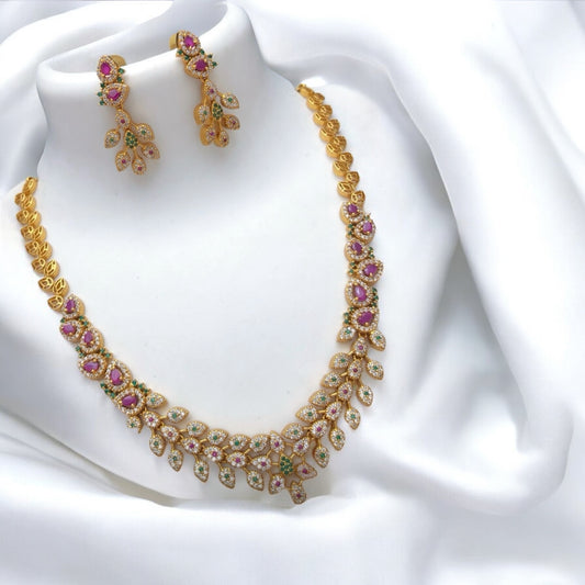 Beautiful leaves design AD necklace set with earrings.