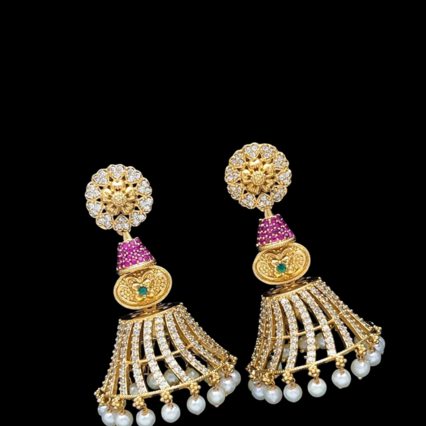 Ethnic gold plated American Diamond earrings jhumki