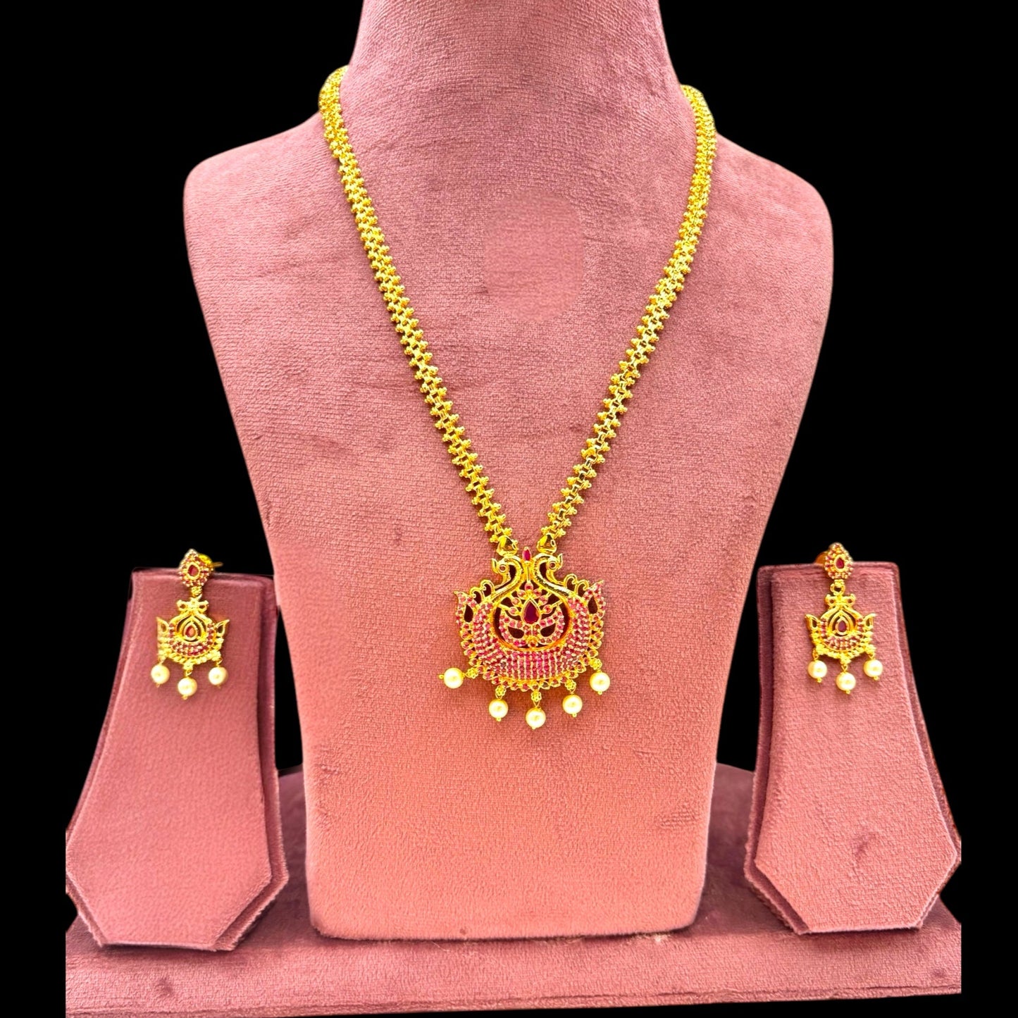 Micro gold plated American Diamond long necklace set