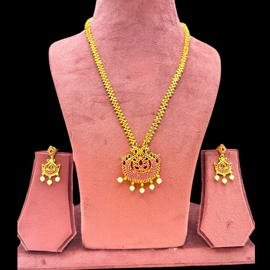 Micro gold plated American Diamond long necklace set