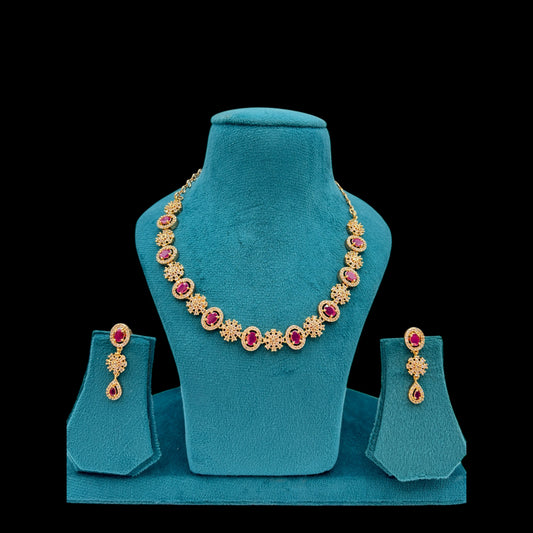 Gold plated American Diamond necklace with earrings