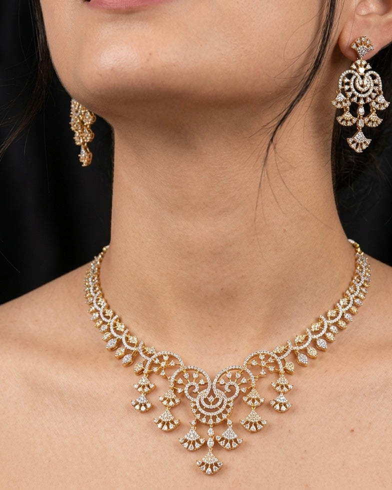 2tone American Diamond necklace set