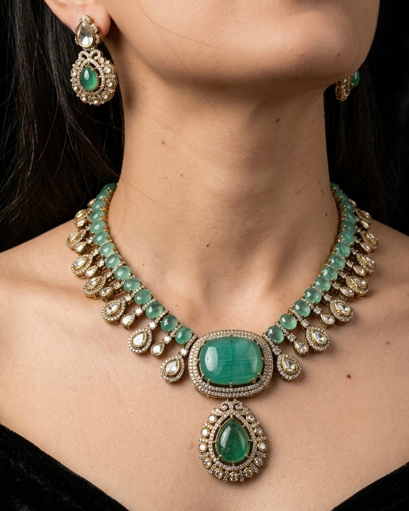 Gold plated kundan necklace set