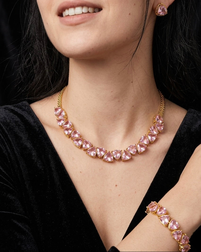 Gold plated pink necklace set