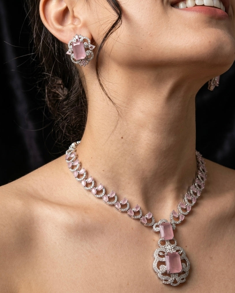 Silver American Diamond necklace set