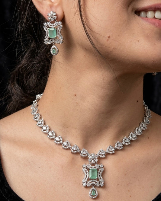 Silver American Diamond necklace set