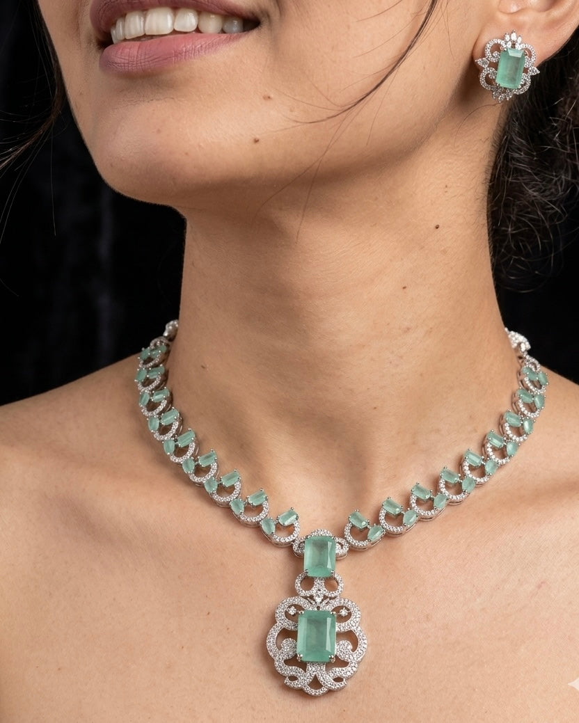 Silver American Diamond necklace set