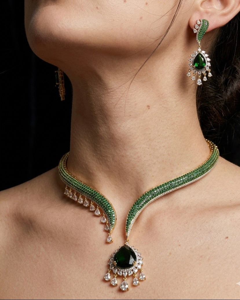2tone plated American Diamond necklace set