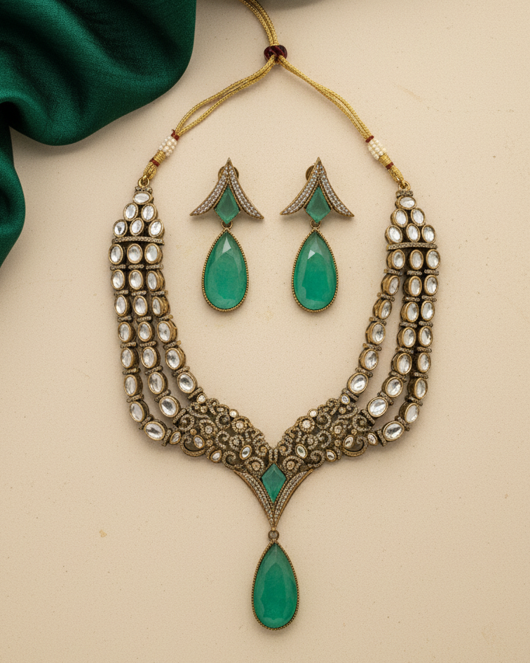 Victorian plated Moissonite necklace set