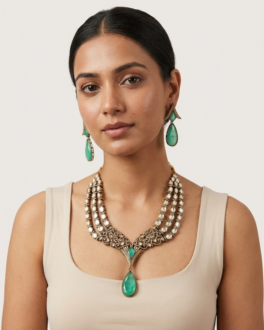 Victorian plated Moissonite necklace set