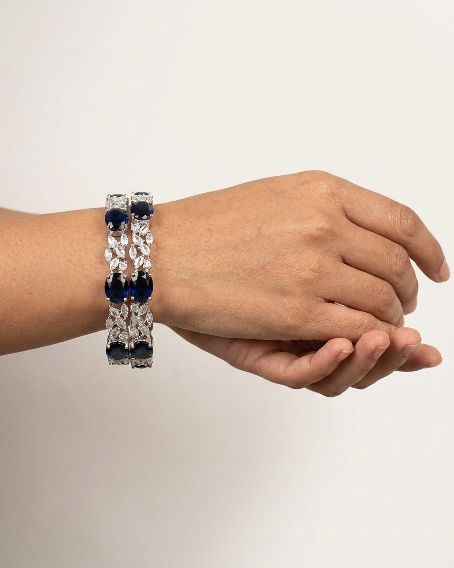 Silver plated green American Diamond bangles