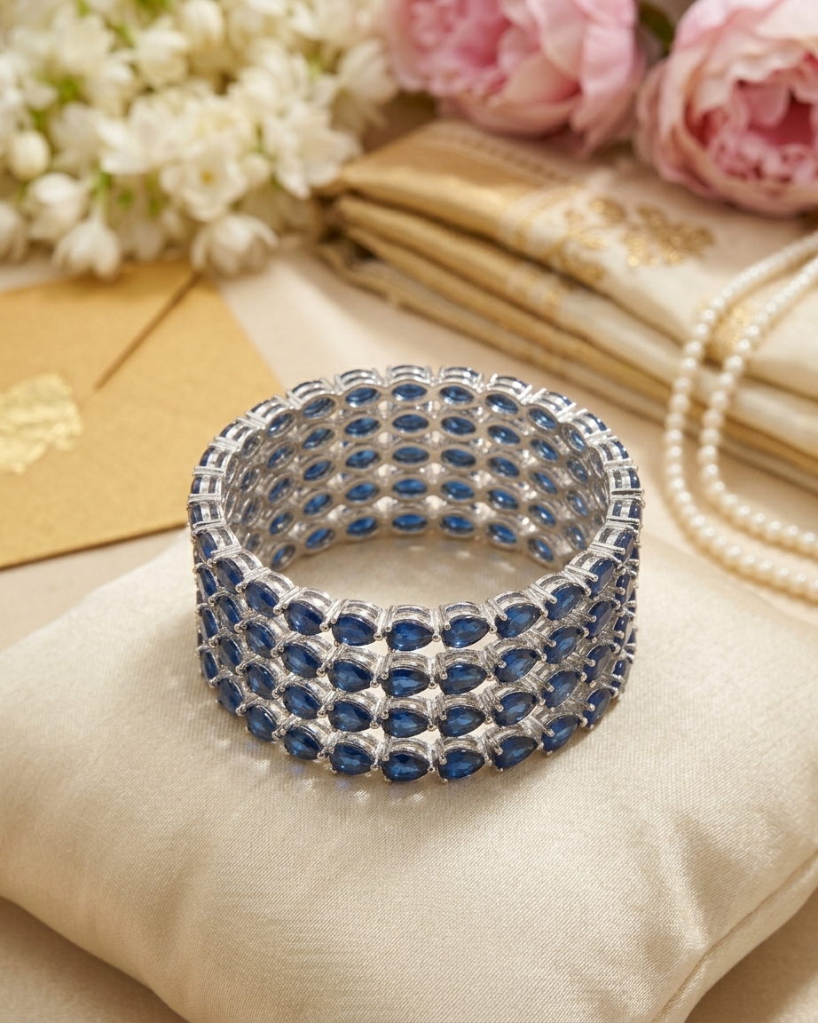 Silver plated American Diamond blue bangles