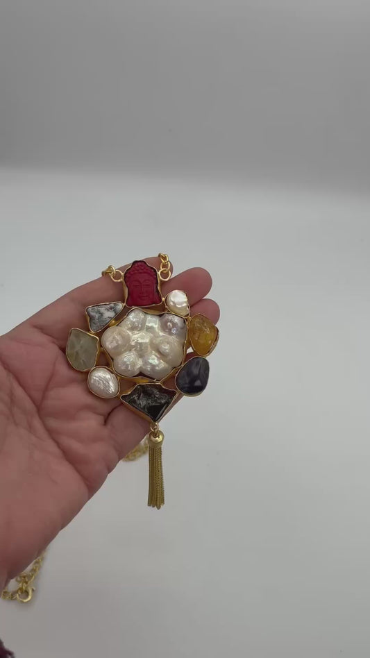 Handmade natural stones pendant with chain